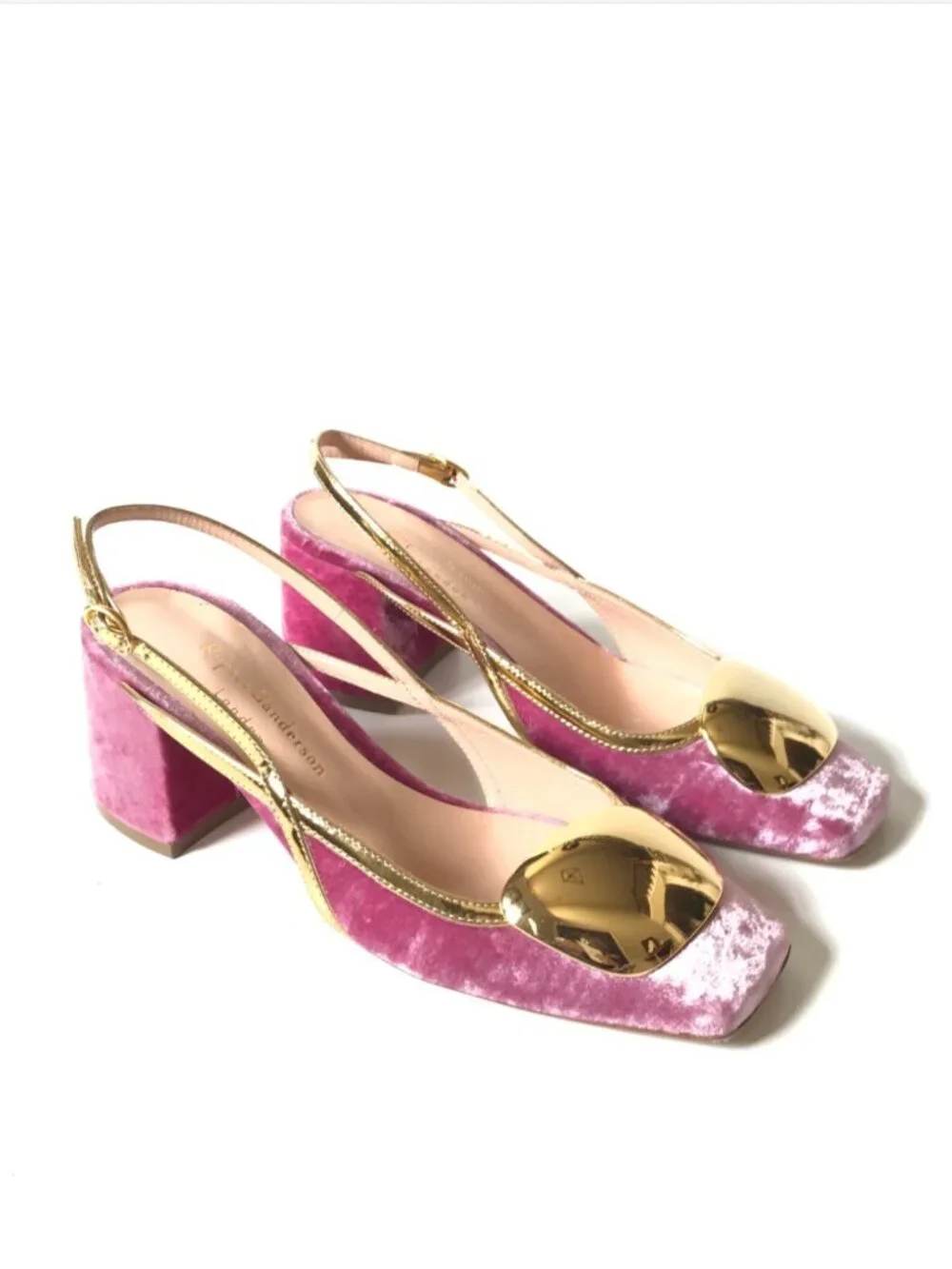 Rupert Sanderson Cavalla Slingback Pumps Heels Womens 36 6 Pink Velvet Gold $820